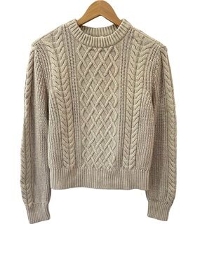 Pact women’s organic cotton Cable Knit Crew Sweater XS flax NWT